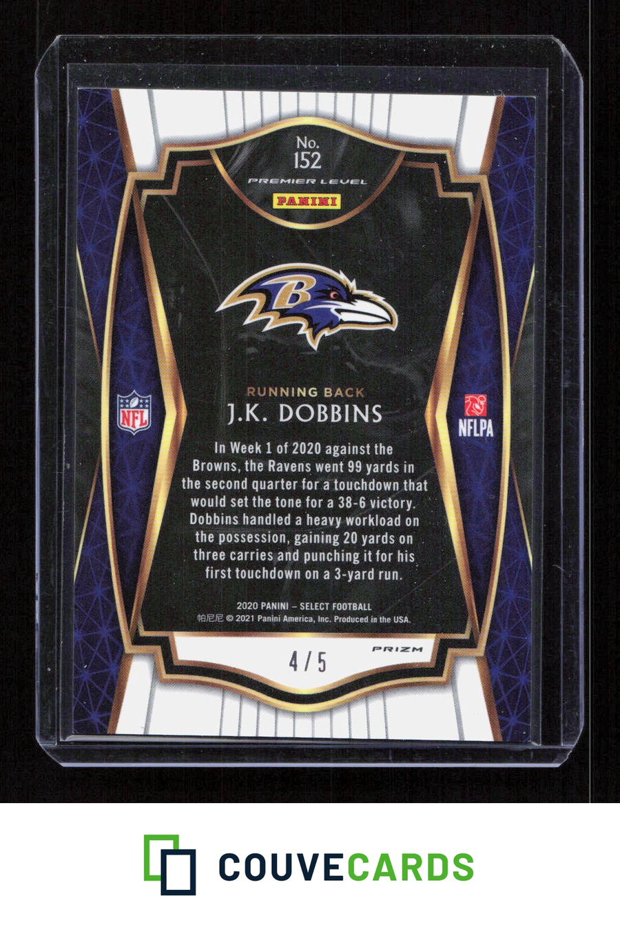 2020 Panini Select #152 J.K. Dobbins Disco Green Prizm #/5