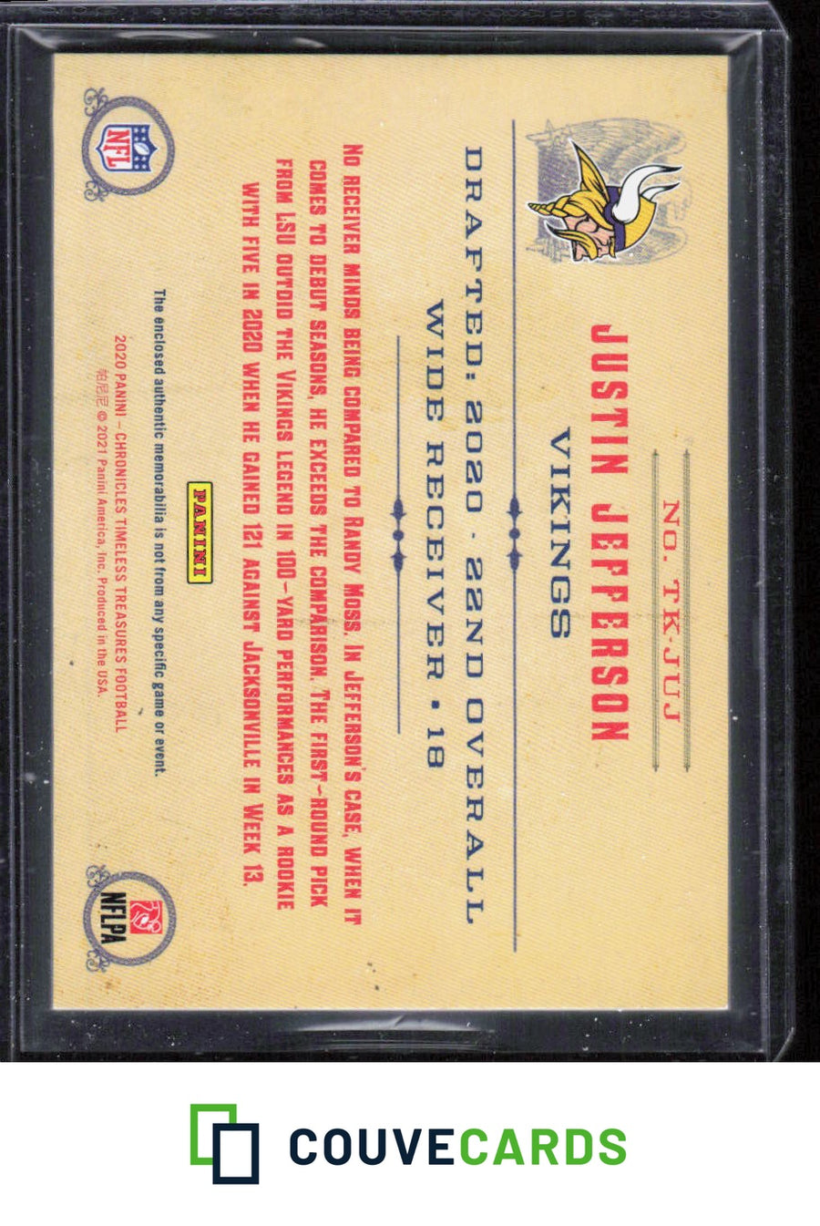 2020 Panini Chronicles #TK-JUJ Justin Jefferson Timeless Treasures Jersey #/399