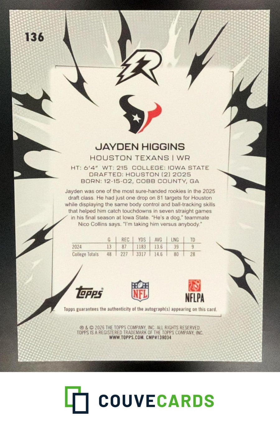 Jayden Higgins 2025 Topps Resurgence #136 Signatures Gold Refractor AU