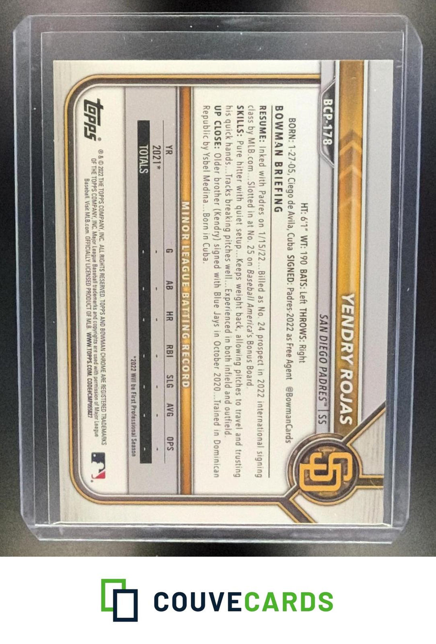 Yendry Rojas 2022 Bowman Draft Sapphire Edition #BDC-2