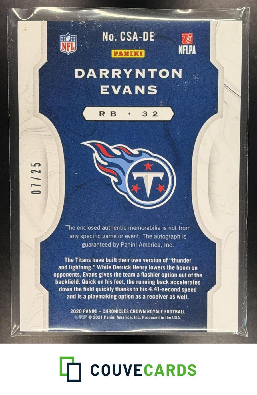 Darrynton Evans 2020 Panini Chronicles #CSA-DE Crown Silhouette Autographs /25