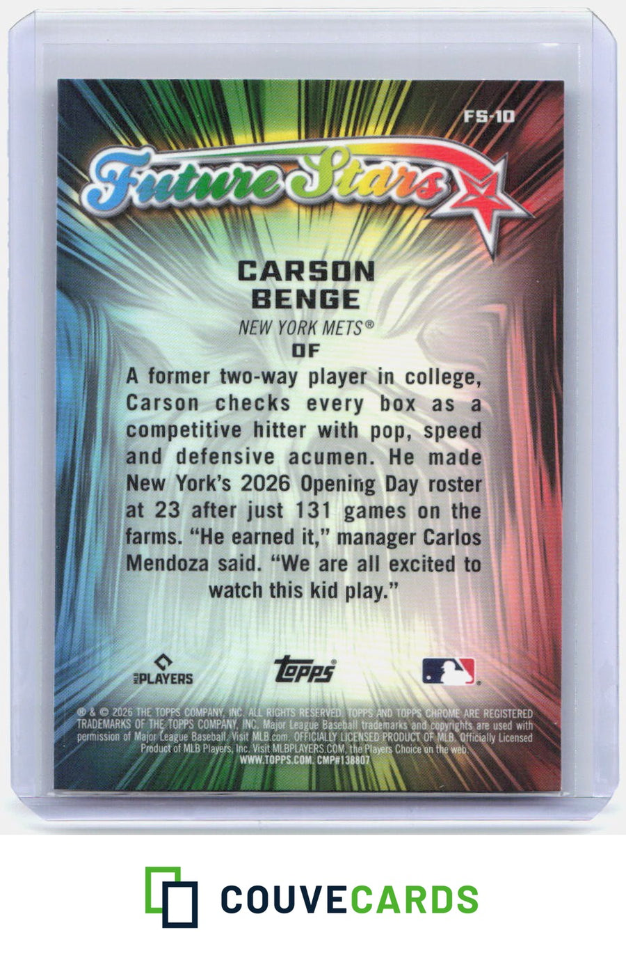 Carson Benge 2026 Topps Chrome #FS-10 Future Stars
