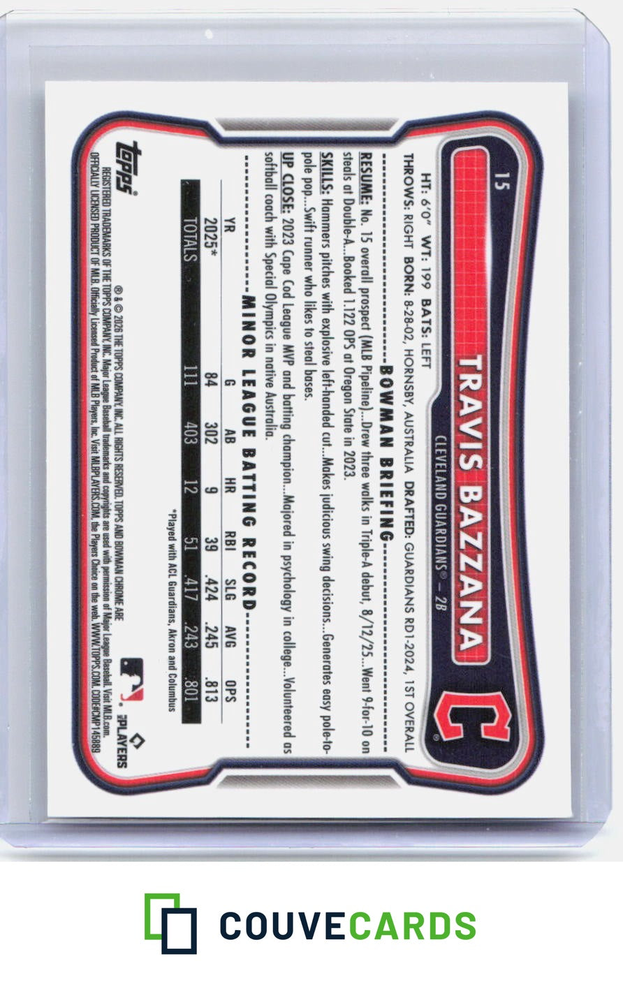 Travis Bazzana 2026 Bowman Chrome #15 Geometric Refractor RC #/499