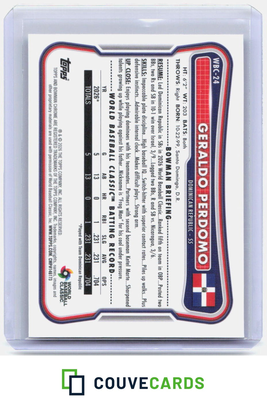 Geraldo Perdomo 2026 Bowman Chrome #WBC-24 WBC Flag #/499