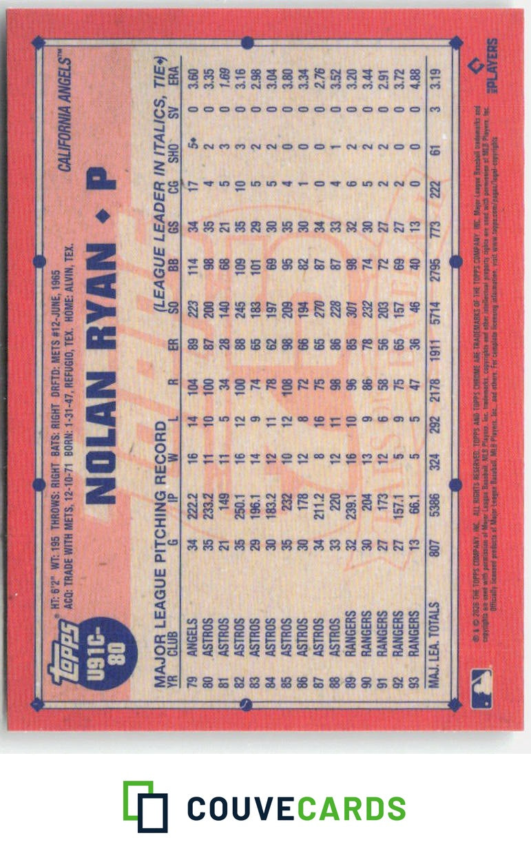 2026 Topps Update 1991 Topps Baseball 35th Chrome Nolan Ryan #U91C-80