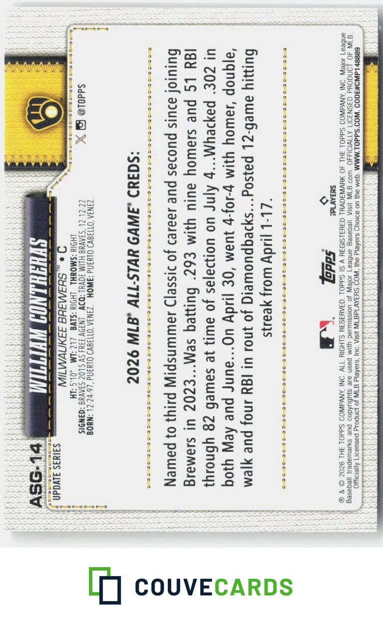 2026 Topps Update 2026 All-Star Game William Contreras #ASG-14