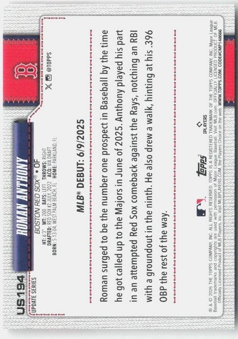 2026 Topps Update Roman Anthony #US194