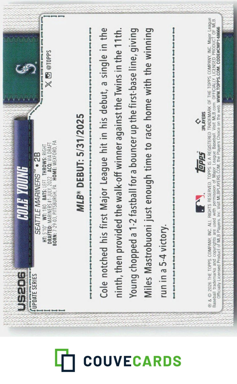 2026 Topps Update Cole Young #US206