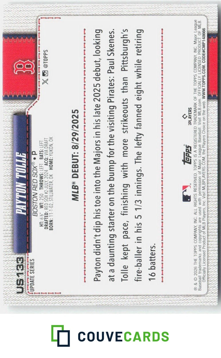 2026 Topps Update Payton Tolle #US133