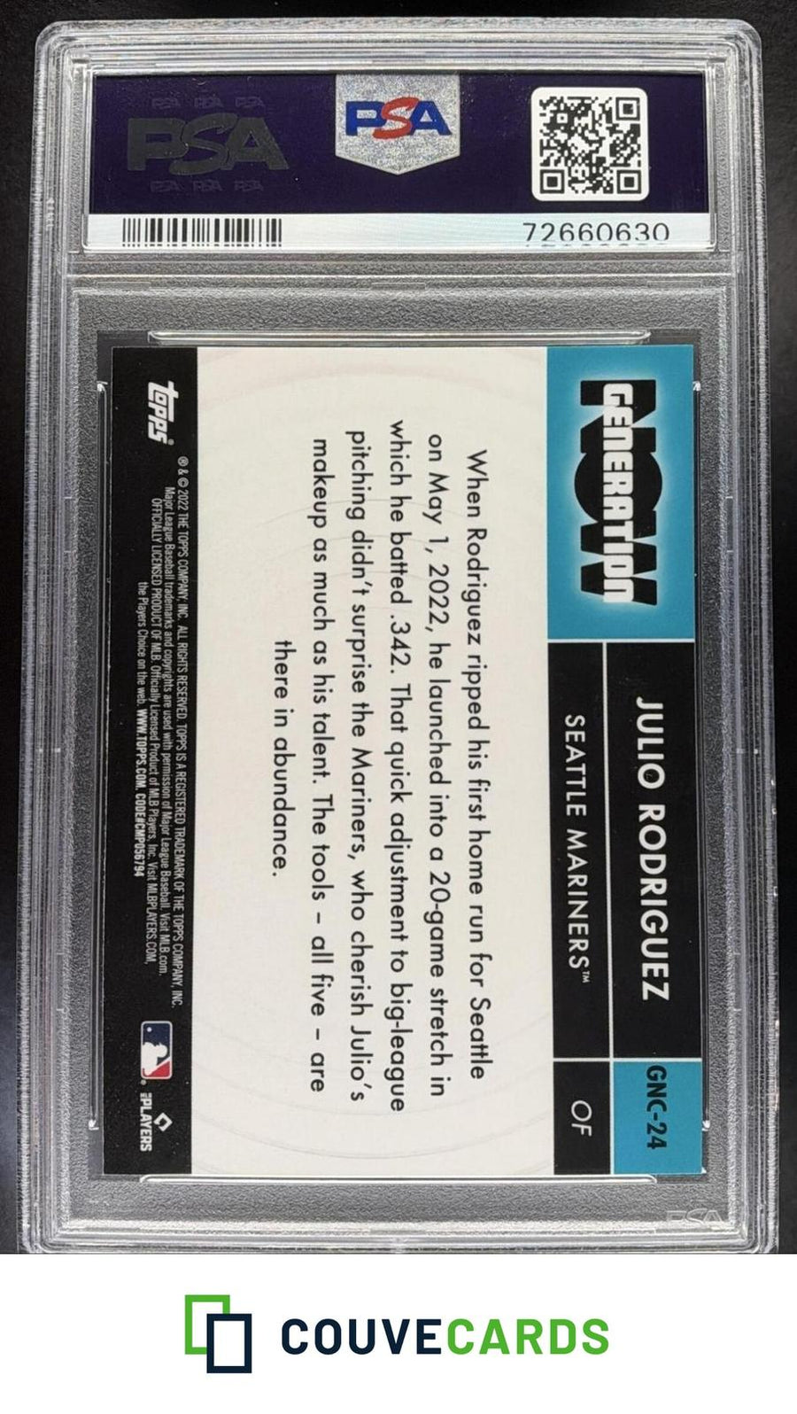 2022 Topps Chrome Update Generation Now Chrome Julio Rodriguez #GNC-24 PSA