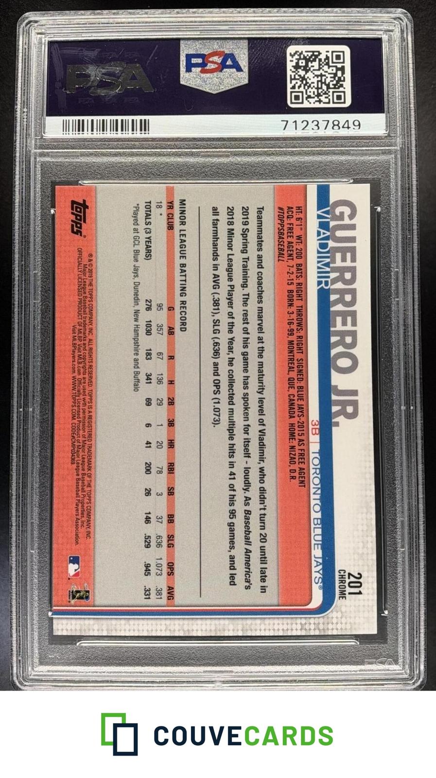 2019 Topps Chrome Vladimir Guerrero Jr. #201 RC PSA