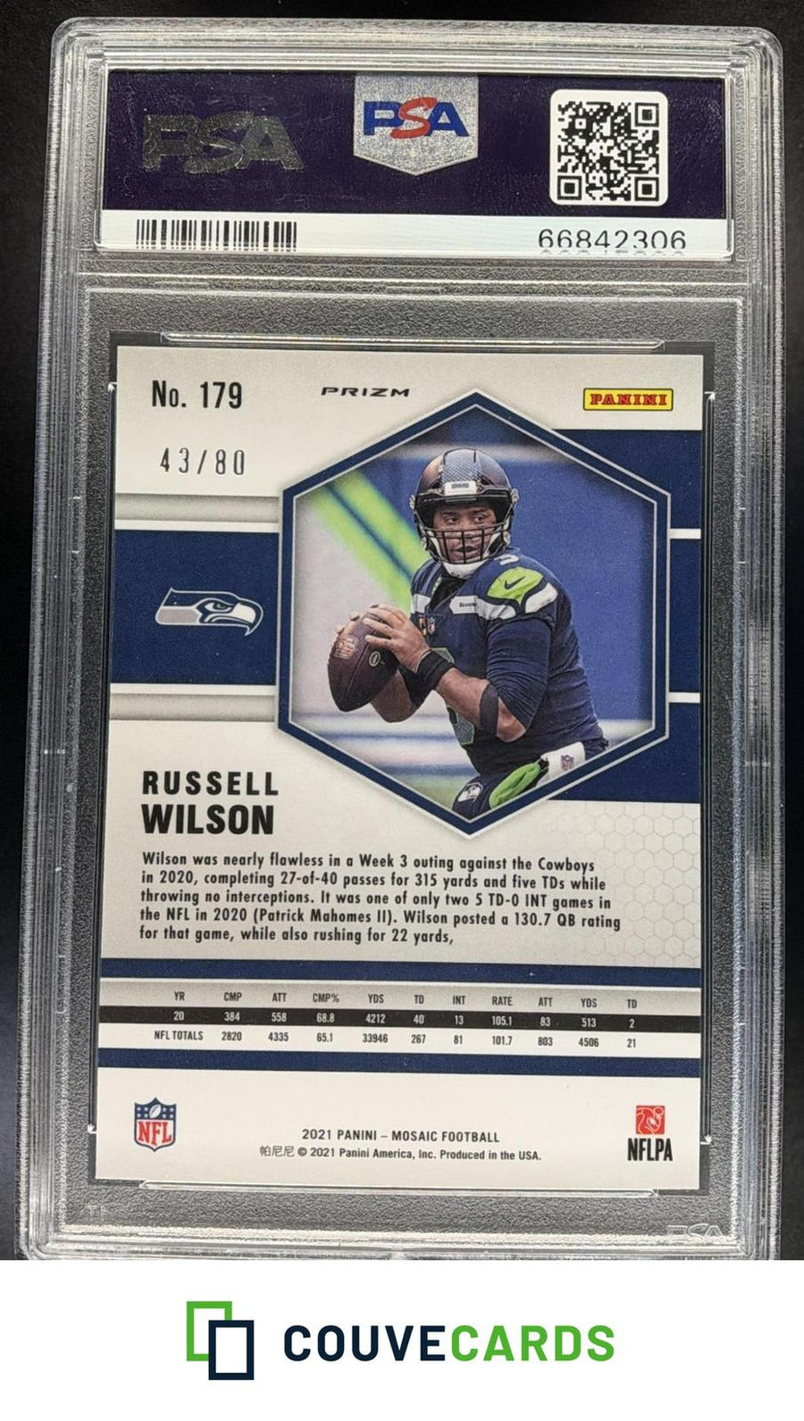 2021 Panini Mosaic Prizm Fusion Red and Yellow Russell Wilson #179 PSA #/80