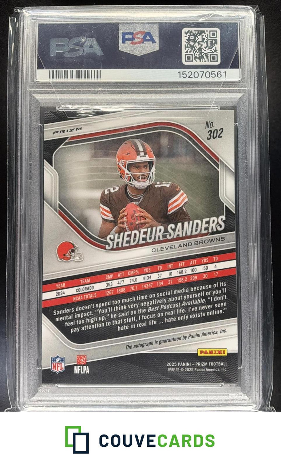 2025 Panini Prizm Prizm Rookie Autographs No Huddle Shedeur Sanders #302 AU PSA