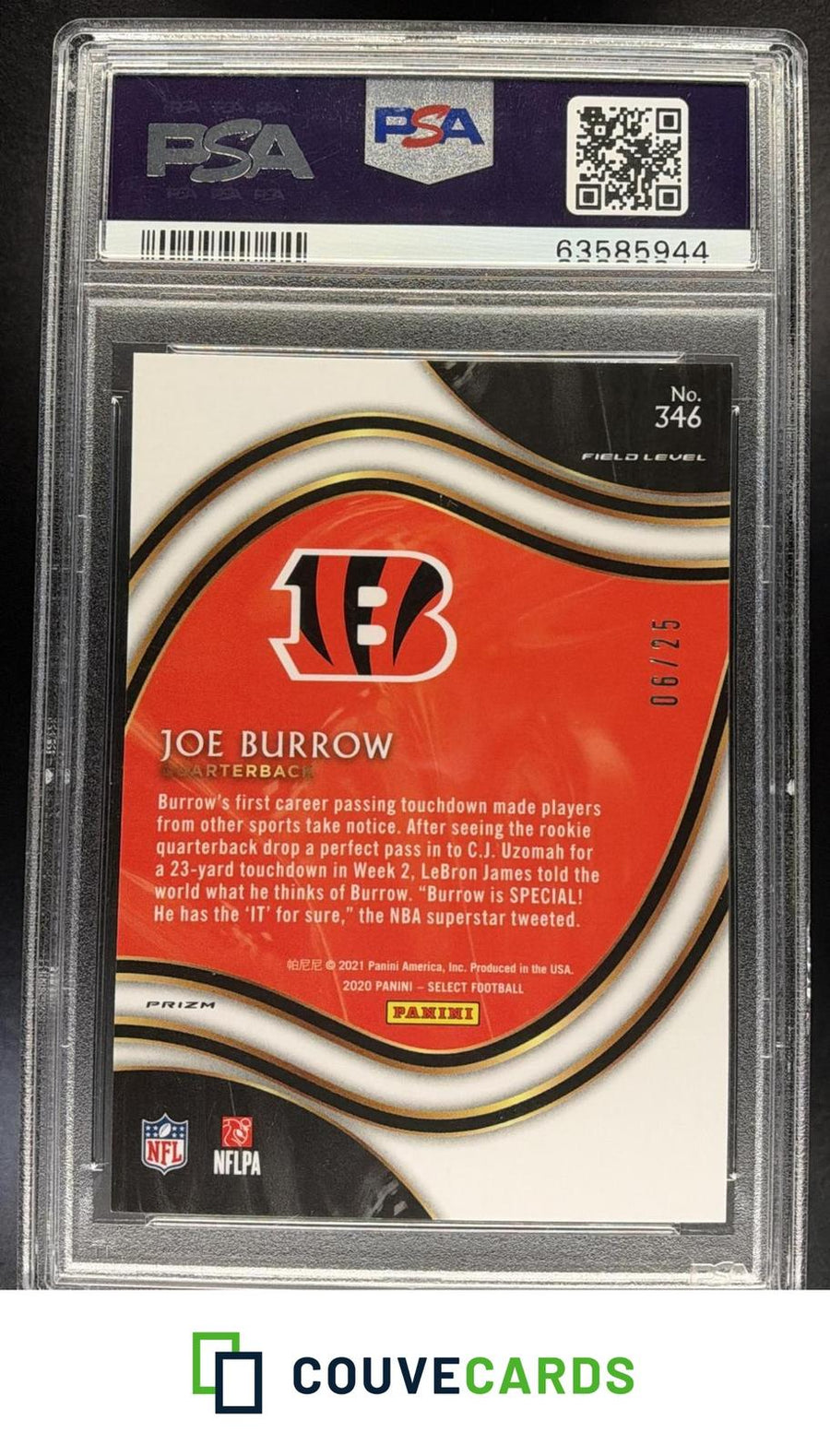 2020 Panini Select Disco Blue Prizm Joe Burrow #346 RC PSA #/25