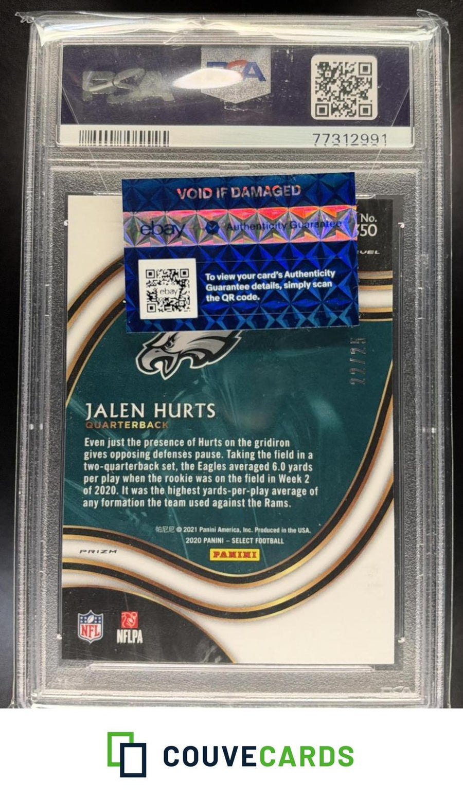 2020 Panini Select Disco Blue Prizm Jalen Hurts #350 RC PSA #/25