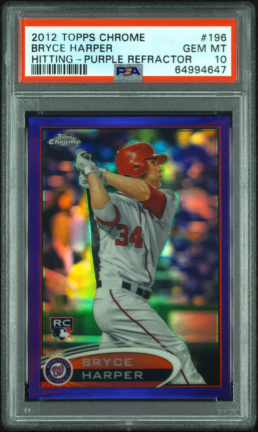 2012 Topps Chrome #196 Bryce Harper Purple Refractors PSA 10