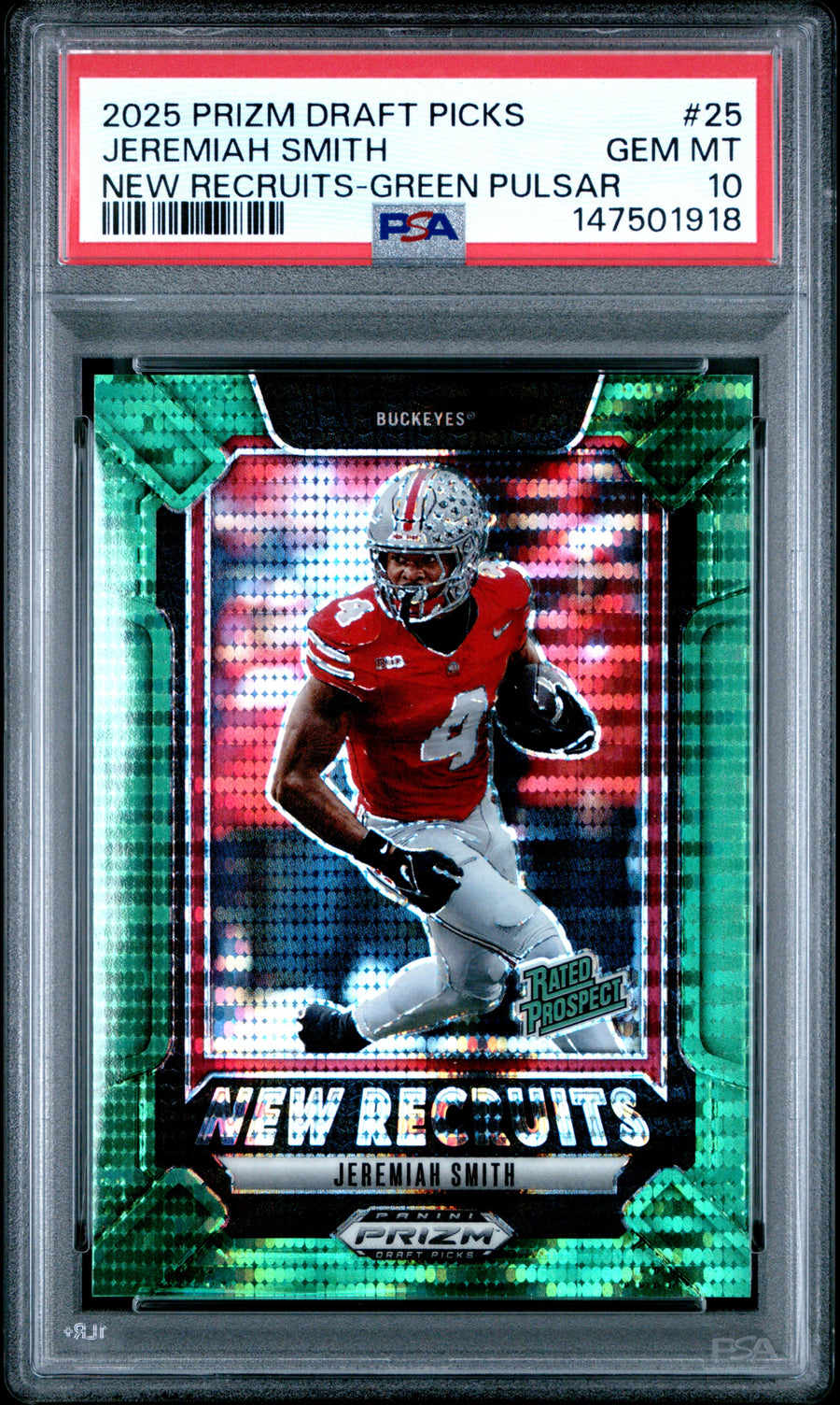 2025 Panini Prizm Draft Picks #25 Jeremiah Smith Green Pulsar PSA 10 #/49