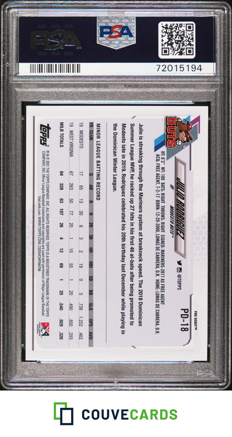 2021 Topps Pro Debut #PD-18 Julio Rodriguez PSA 9