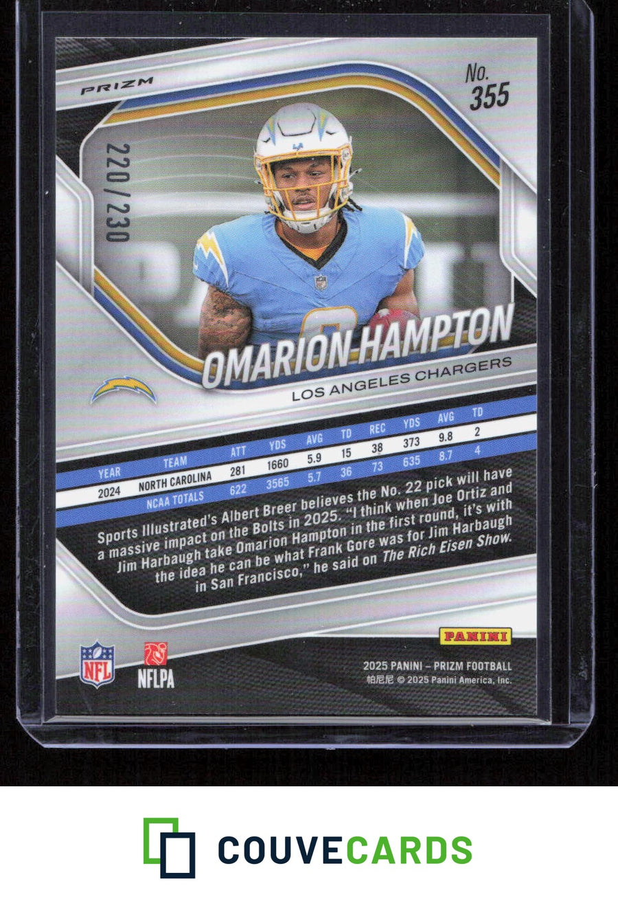 2025 Panini Prizm #355 Omarion Hampton Blue Wave #/230