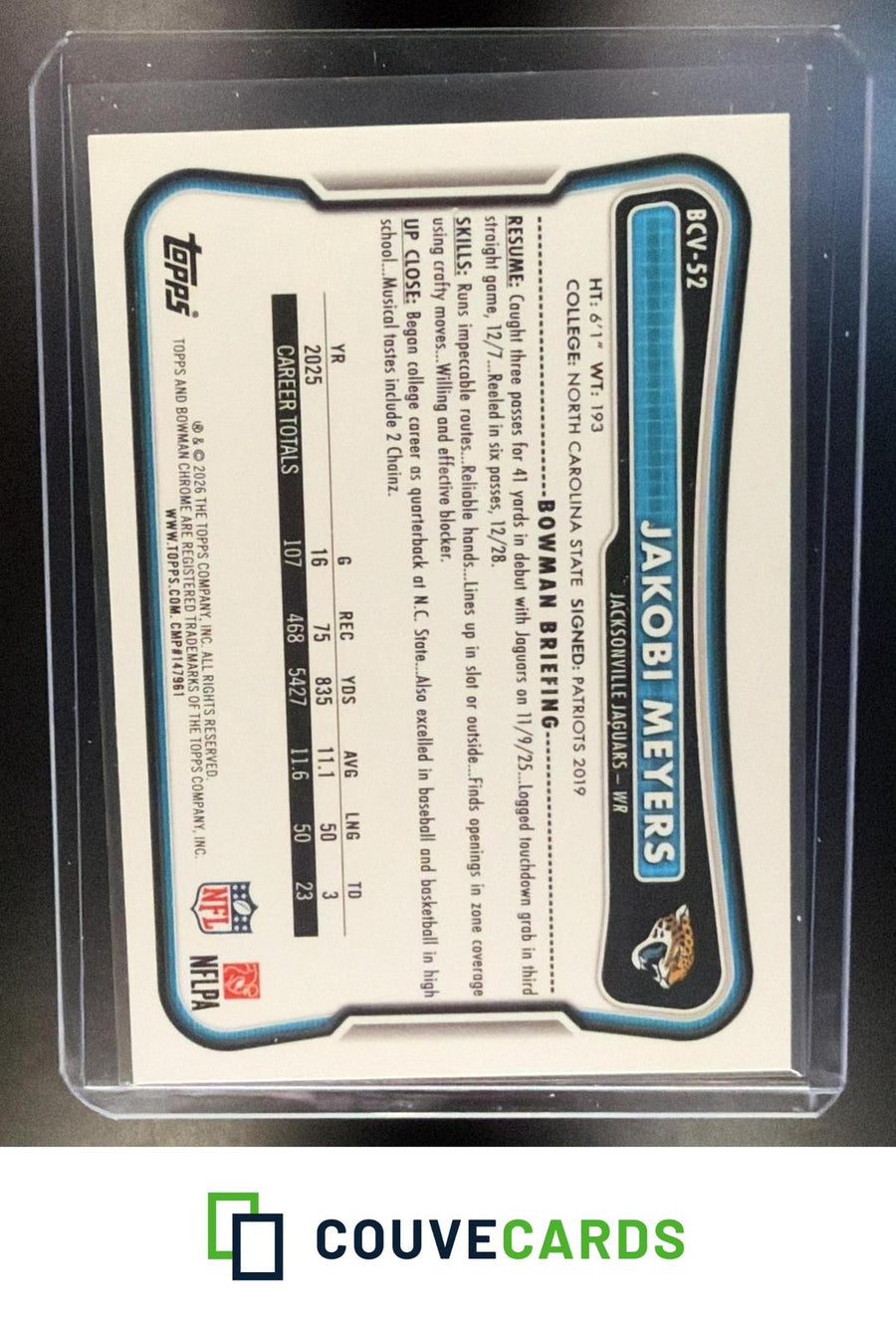Jakobi Meyers 2026 Bowman #BCV-52 Chrome Purple Wave Refractor