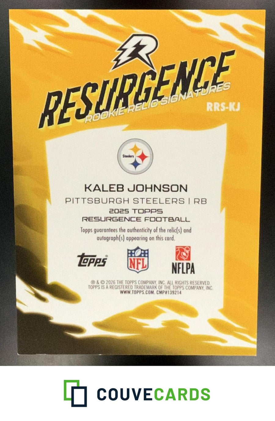 Kaleb Johnson 2025 Topps Resurgence #RRS-KJ Relic Signatures Gold Refractor AU