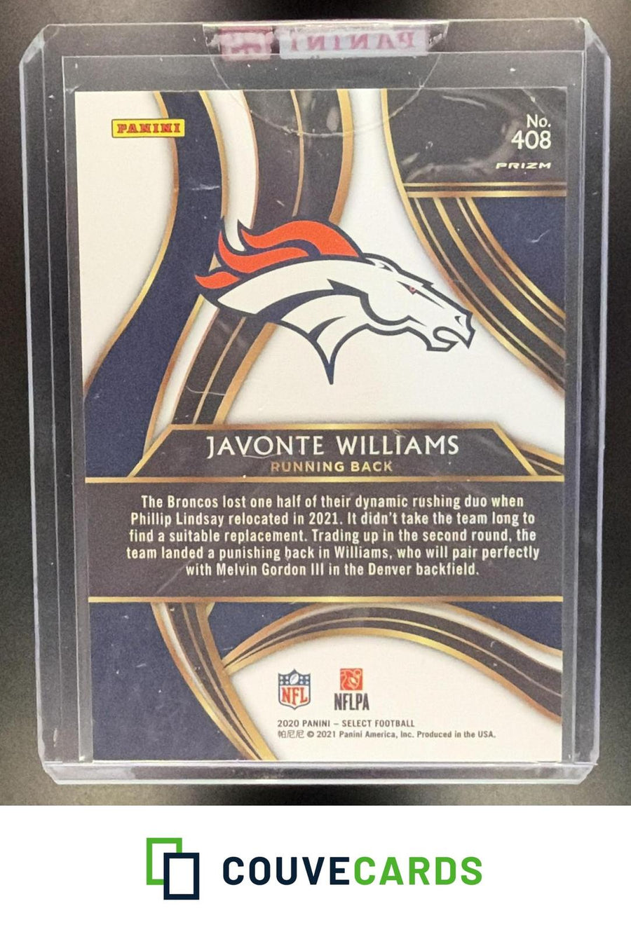Javonte Williams 2020 Panini Select #408 XRC Prizm