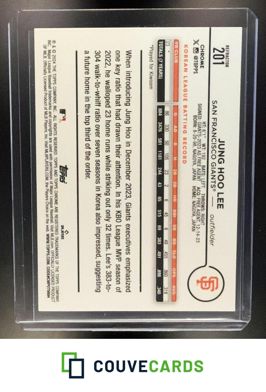 Jung Hoo Lee 2024 Topps Chrome #201 RC