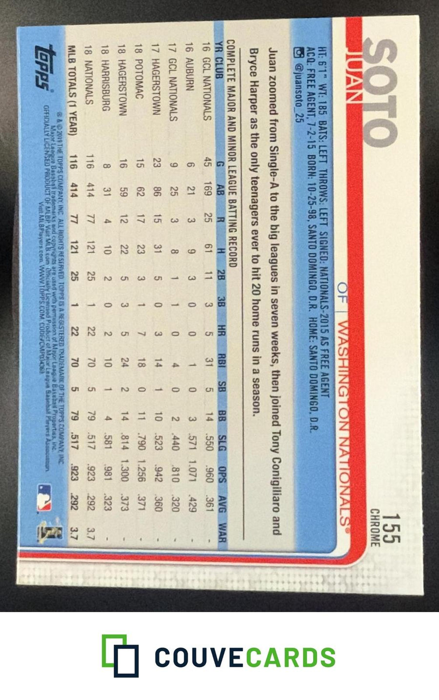 Juan Soto 2019 Topps Chrome #155a Green Refractor