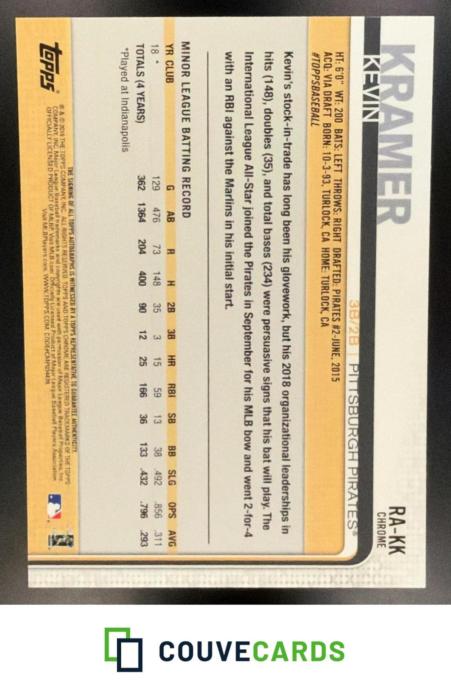 Kevin Kramer 2019 Panini Prizm #RA-KK Rookie Autographs AU