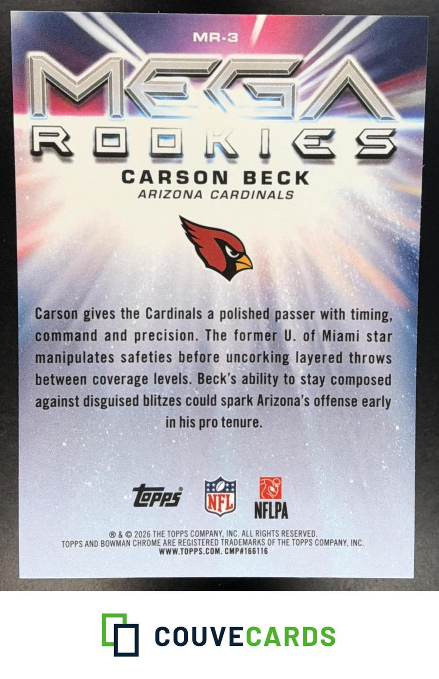 Carson Beck 2026 Bowman #MR-3 Mega Rookies Mojo Refractor