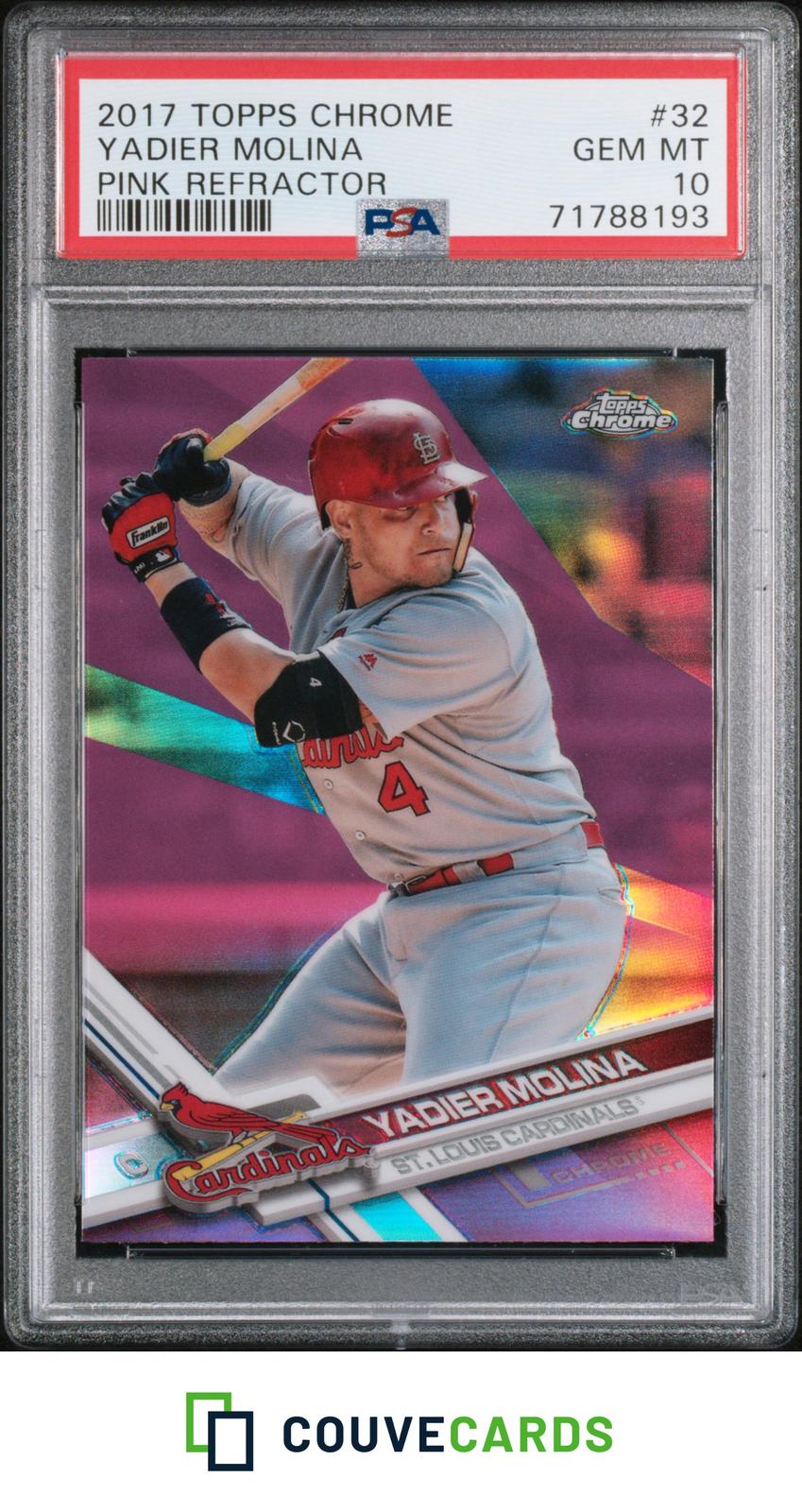 Yadier Molina 2017 Topps Chrome #32 Pink Refractor PSA 10