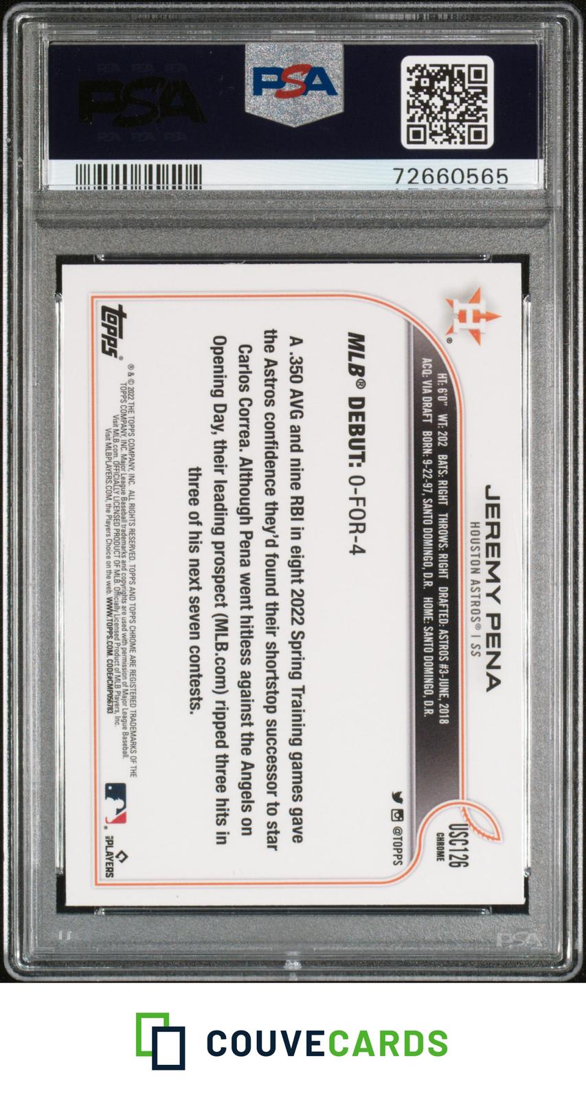 Jeremy Pena 2022 Topps Chrome Update #USC126 PSA 10