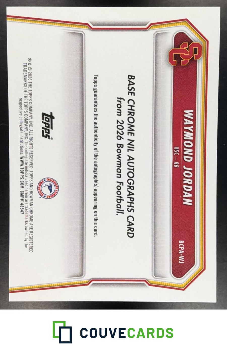 2026 Bowman #BCPA-WJ Waymond Jordan Chrome Prospect Autographs