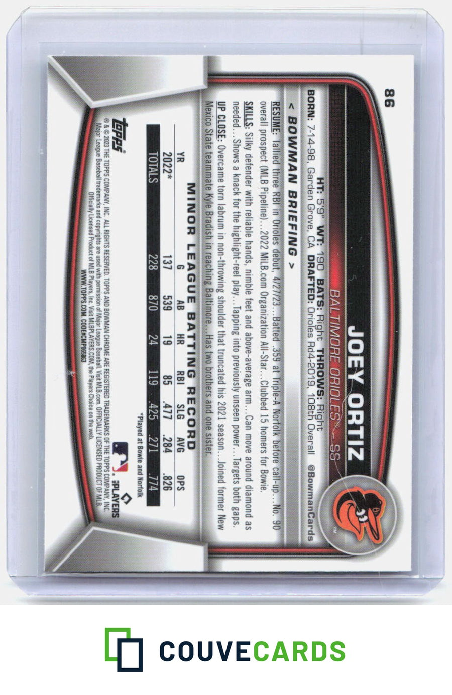 Joey Ortiz 2023 Bowman Chrome #86 RC