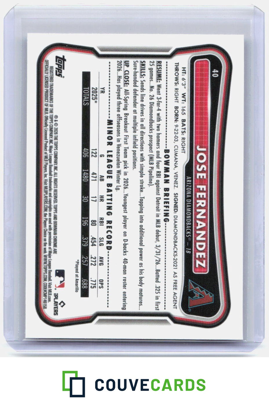 Jose Fernandez 2026 Bowman Chrome #40b
