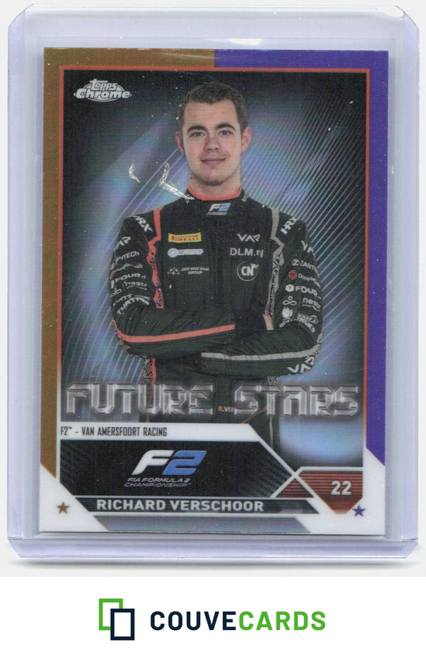 Richard Verschoor 2023 Topps Chrome Formula 1 #90 Gold/Purple Refractor