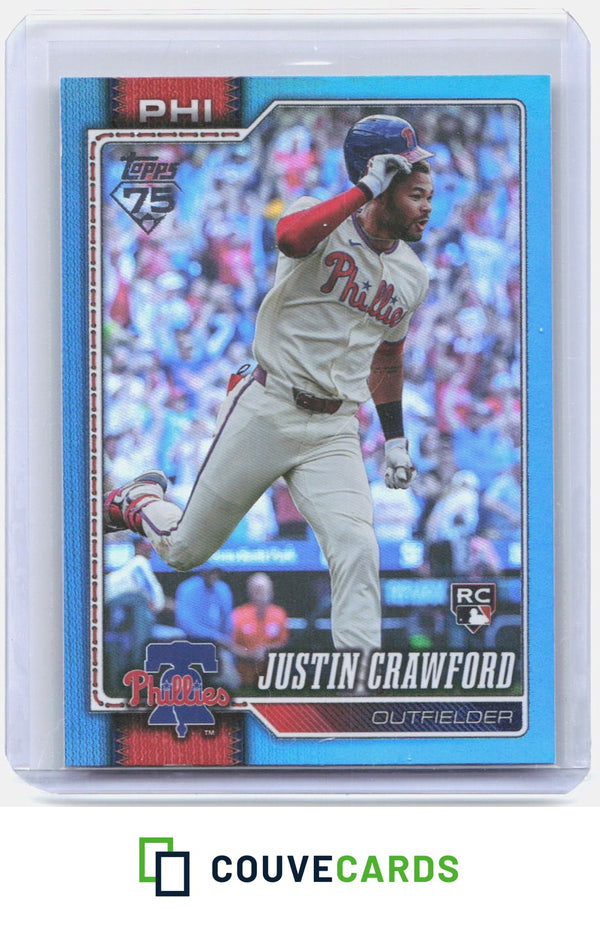 Justin Crawford 2026 Topps Update #US2 Blue Rainbow Foil RC #/150