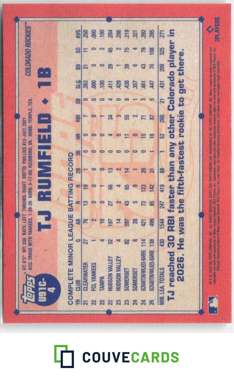 2026 Topps Update 1991 Topps Baseball 35th Chrome TJ Rumfield #U91C-4