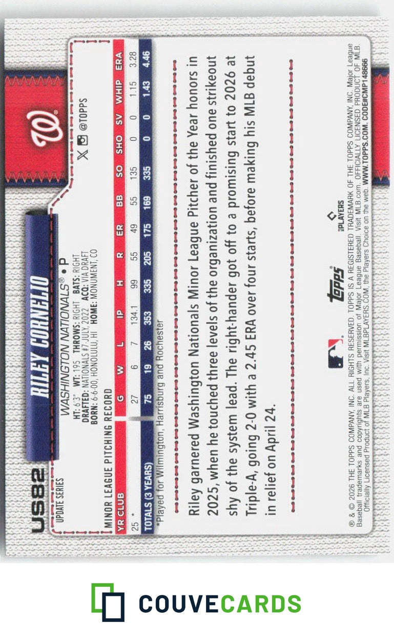 2026 Topps Update Rainbow Foil Riley Cornelio #US82 RC