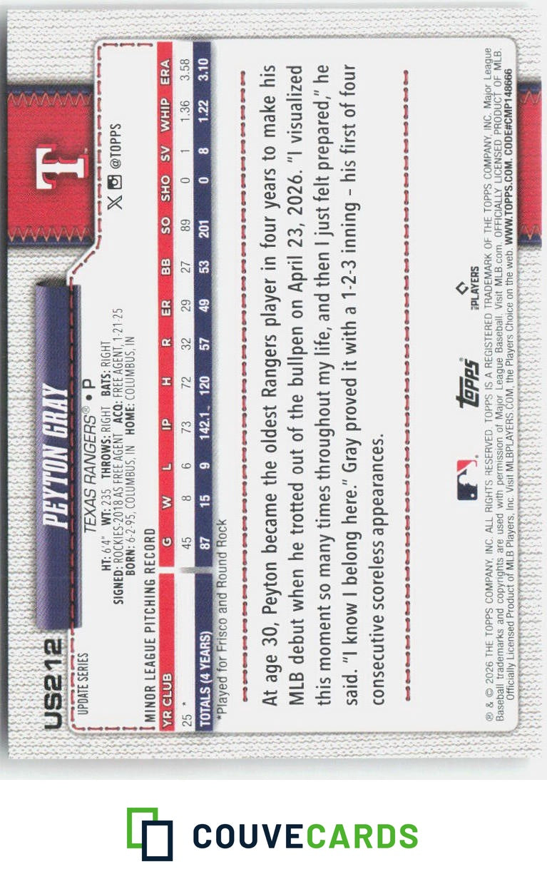 2026 Topps Update Peyton Gray #US212 RC
