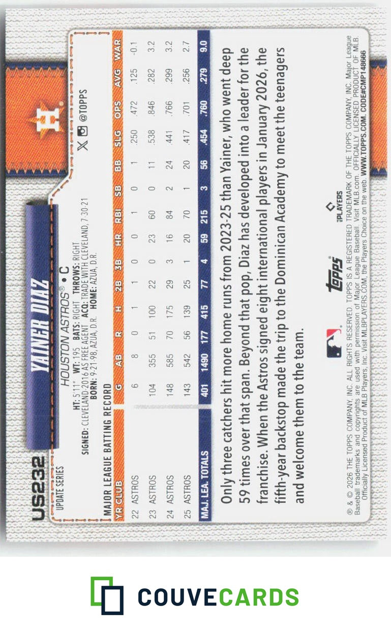 2026 Topps Update Yainer Diaz #US232