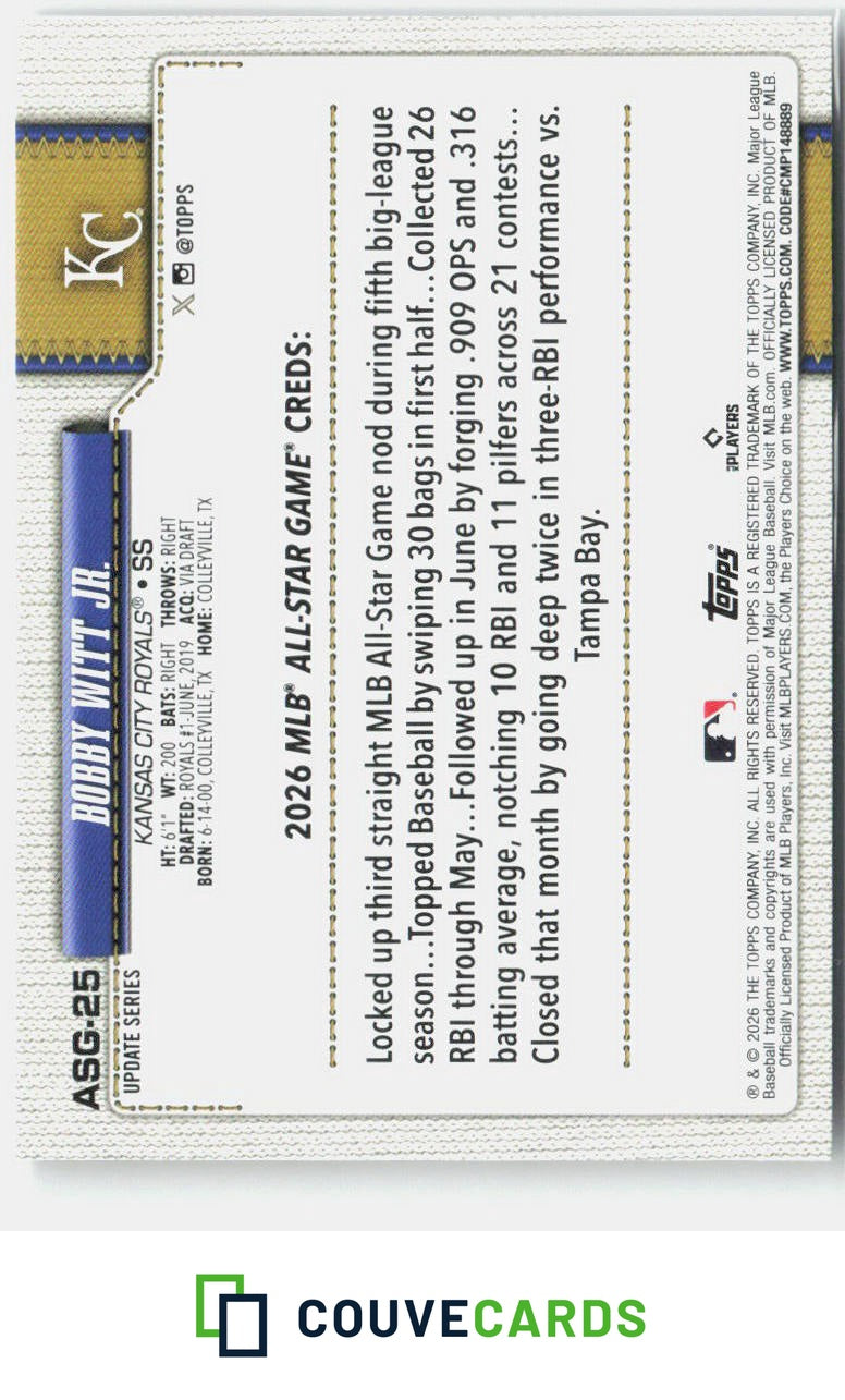 Bobby Witt Jr. 2026 Topps Update ASG-25 2026 All-Star Game