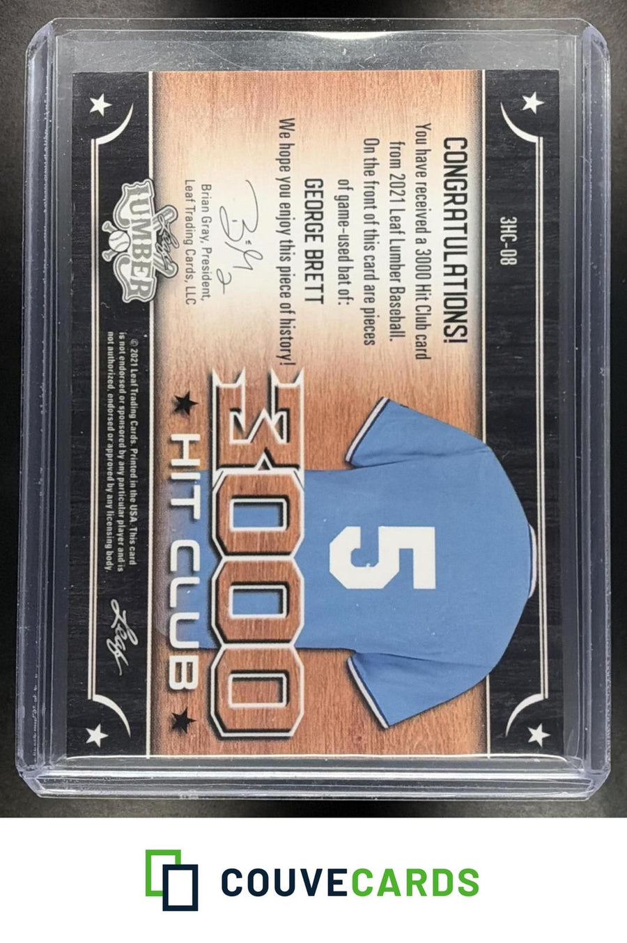 2021 Leaf Lumber - 3000 Hit Club Relics Platinum George Brett #3HC-08 #/7