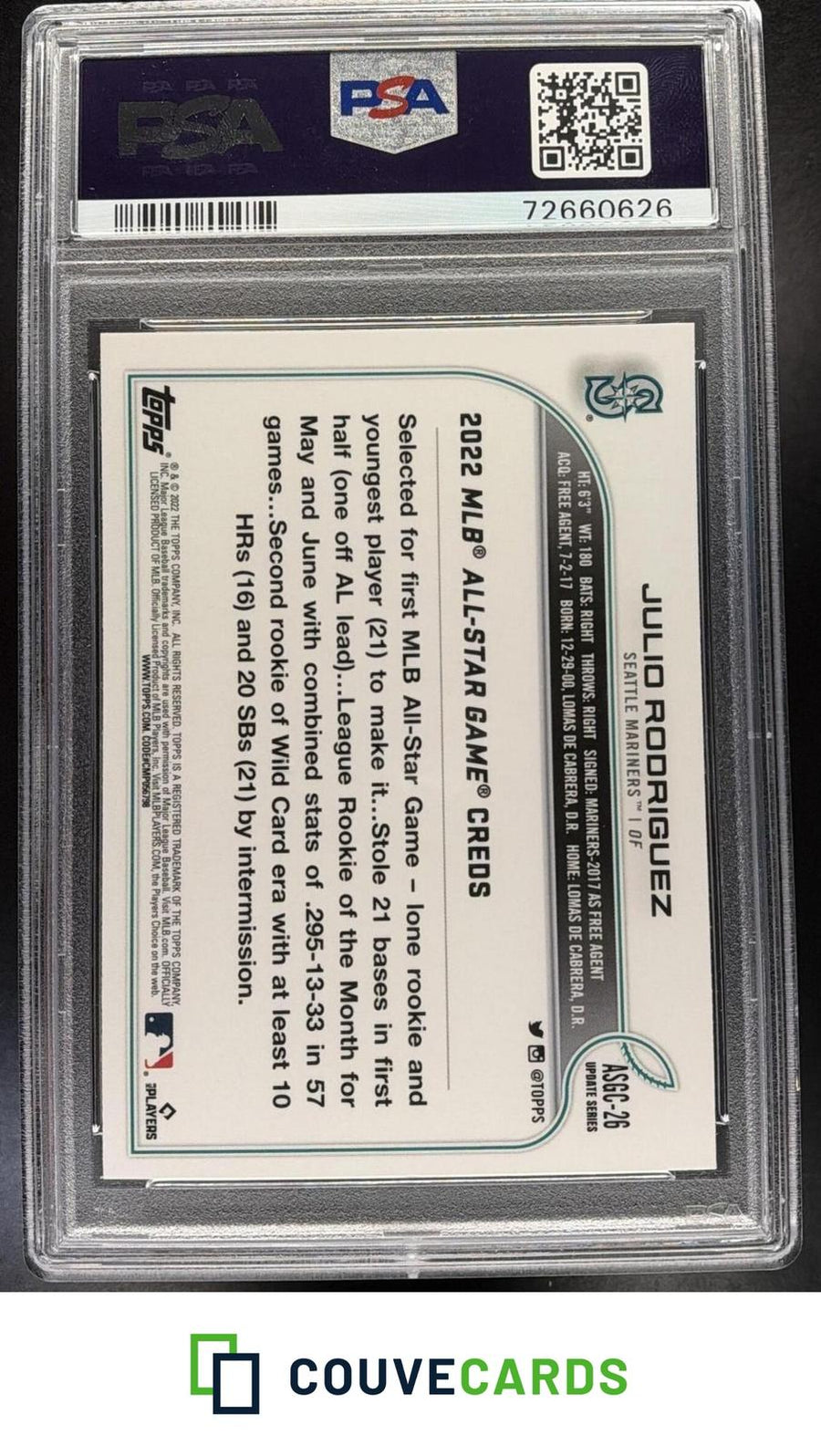 2022 Topps Chrome Update 2022 All-Star Game Chrome Julio Rodriguez #ASGC-26 PSA
