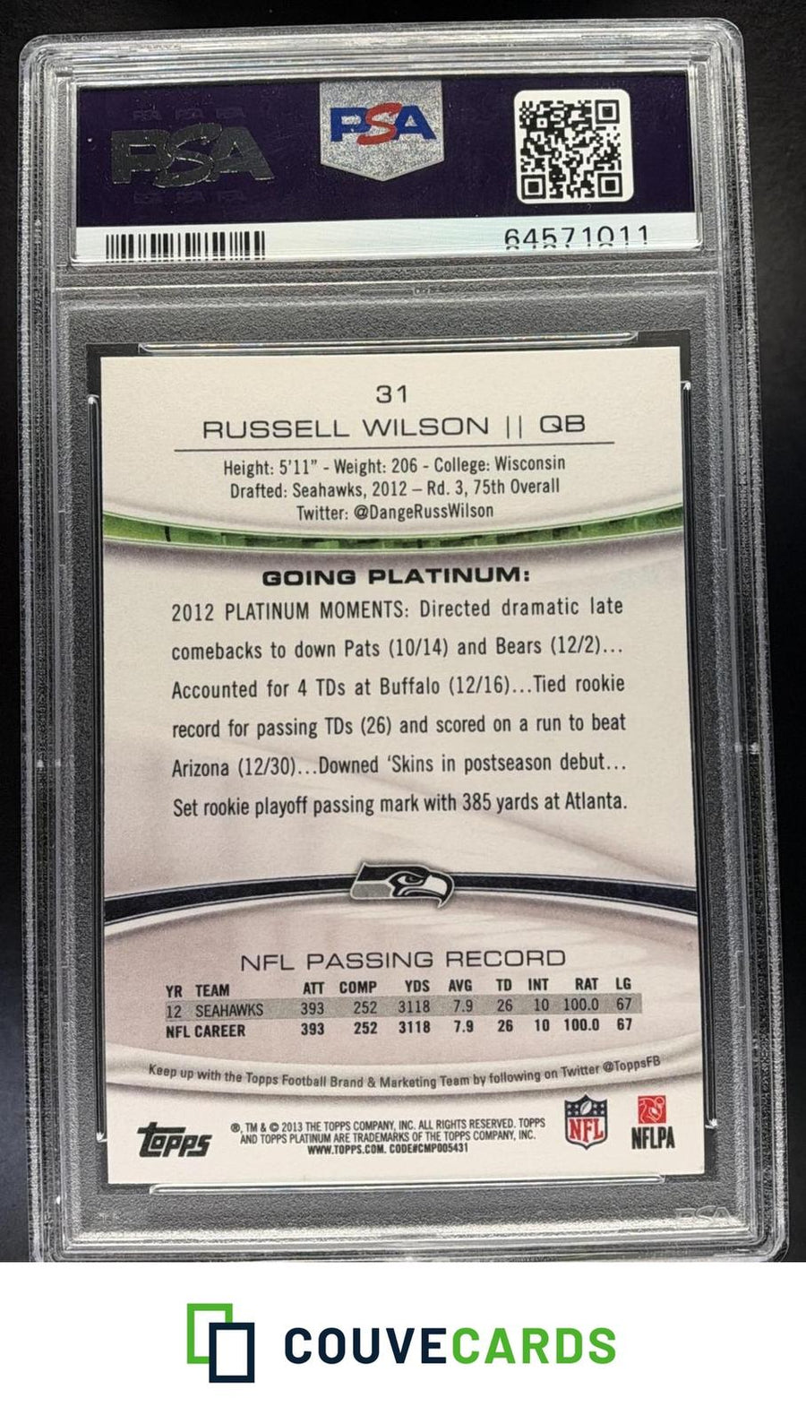 2013 Topps Platinum Russell Wilson #31 PSA